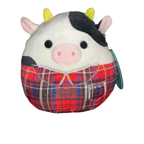 Squishmallows Conner The Cow Wearing Plaid Red Flannel 2022 NWT - Picture 2 of 7
